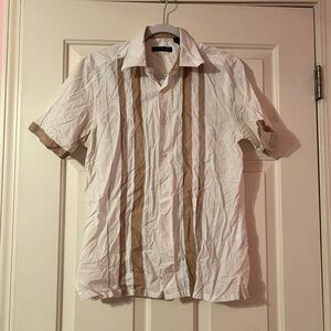 Men’s Kenneth Cole New York White and Tan Striped Button Down Shirt